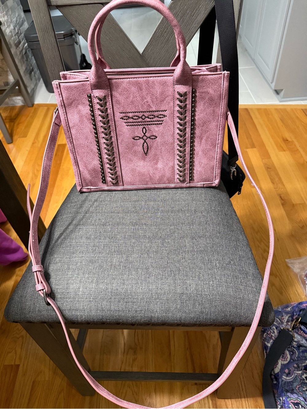 Montana West Pink Suede-Style Embroidered Tote